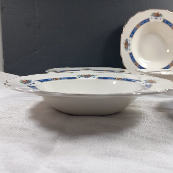 Myott Soup Bowls Fruit in Urn Set of 5 MYO100 Blue Band Scalloped Edge England - Picture 8 of 8